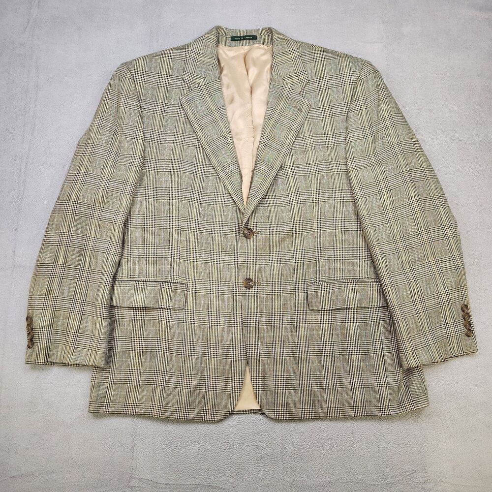 Lauren Ralph‎ Lauren Blazer Men's 44S Beige Plaid Silk Wool Sport Coat 2-Button